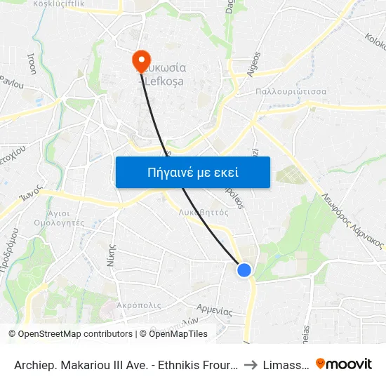 Archiep. Makariou III Ave. - Ethnikis Frouras to Limassol map