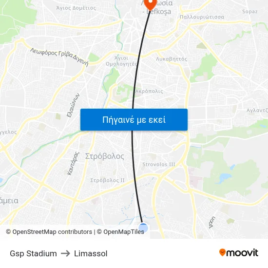 Gsp Stadium to Limassol map