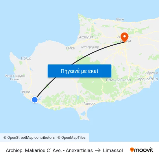 Archiep. Makariou C´ Ave. - Anexartisias to Limassol map