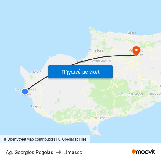 Ag. Georgios Pegeias to Limassol map