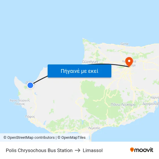 Polis Chrysochous Bus Station to Limassol map
