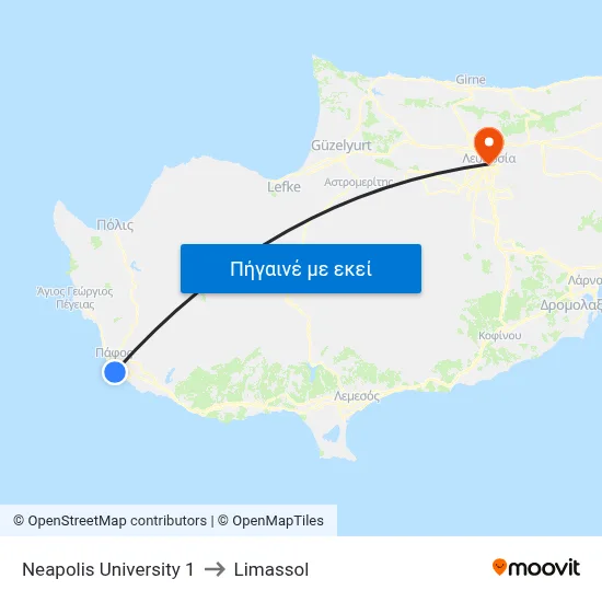 Neapolis University 1 to Limassol map