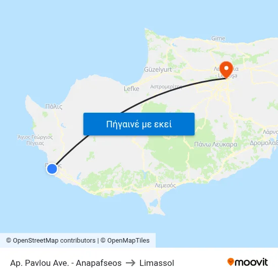 Ap. Pavlou Ave. - Anapafseos to Limassol map