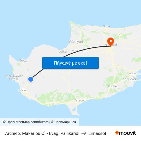 Archiep. Makariou C` - Evag. Pallikaridi to Limassol map