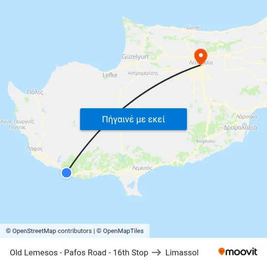Old Lemesos - Pafos Road - 16th Stop to Limassol map