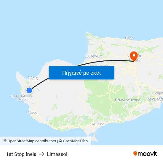 1st Stop Ineia to Limassol map