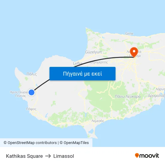 Kathikas Square to Limassol map