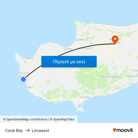 Coral Bay to Limassol map