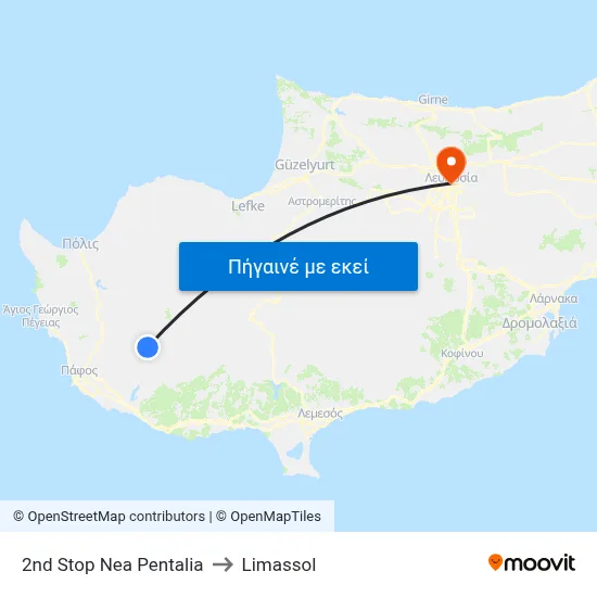 2nd Stop Nea Pentalia to Limassol map