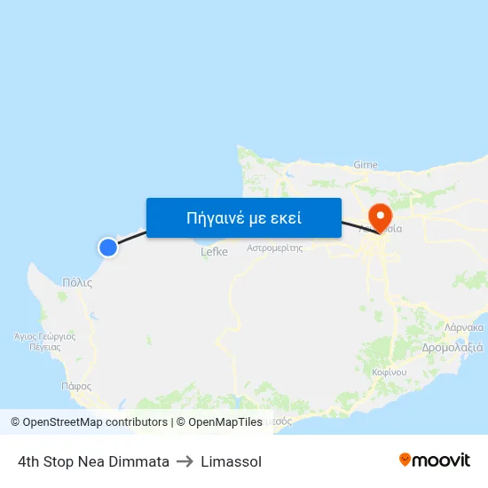 4th Stop Nea Dimmata to Limassol map