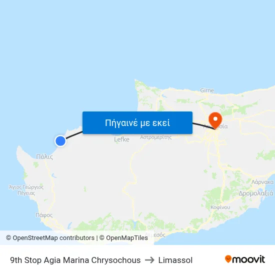 9th Stop Agia Marina Chrysochous to Limassol map
