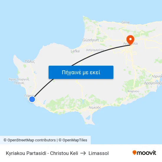 Kyriakou Partasidi - Christou Keli to Limassol map