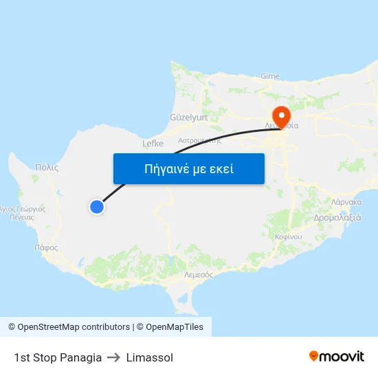 1st Stop Panagia to Limassol map