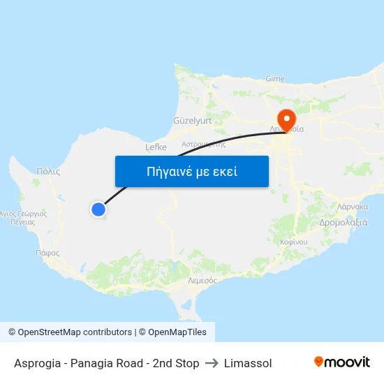 Asprogia - Panagia Road - 2nd Stop to Limassol map