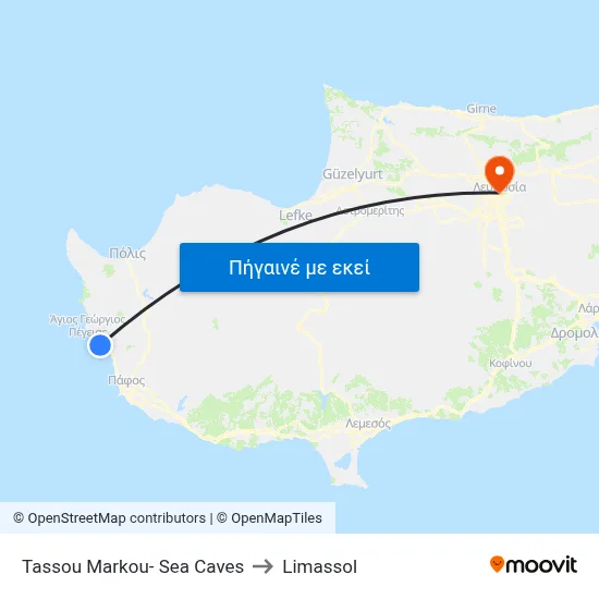 Tassou Markou- Sea Caves to Limassol map