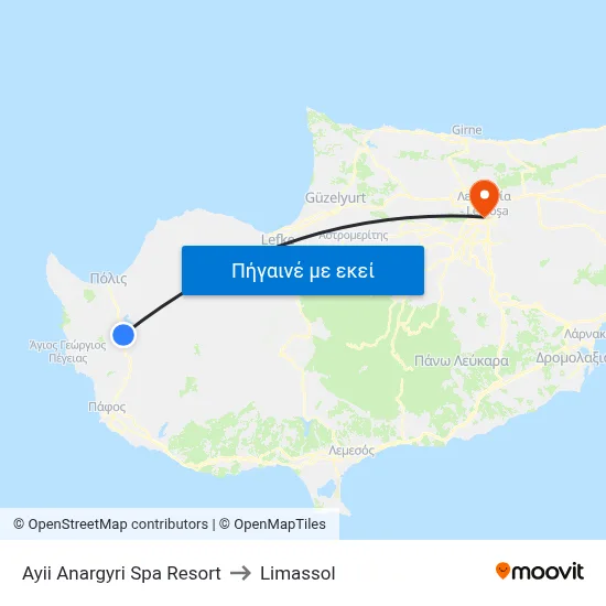 Ayii Anargyri Spa Resort to Limassol map