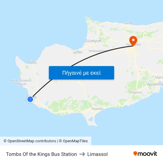 Tombs Of the Kings Bus Station to Limassol map