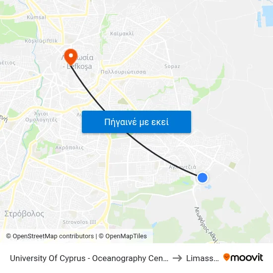 University Of Cyprus - Oceanography Center to Limassol map