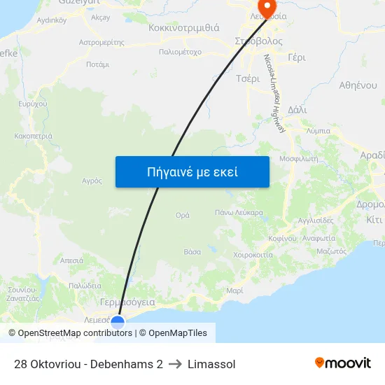 28 Oktovriou - Debenhams 2 to Limassol map