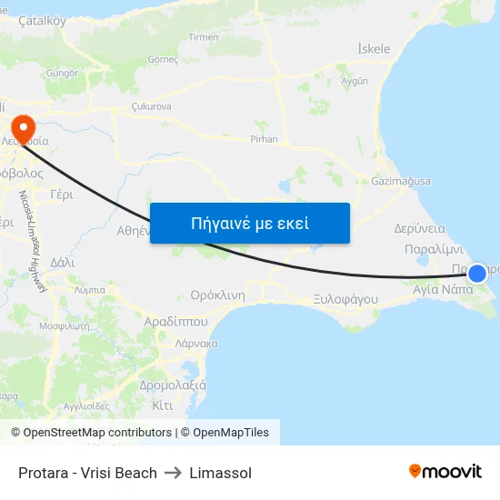 Protara - Vrisi Beach to Limassol map