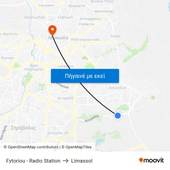 Fytoriou - Radio Station to Limassol map