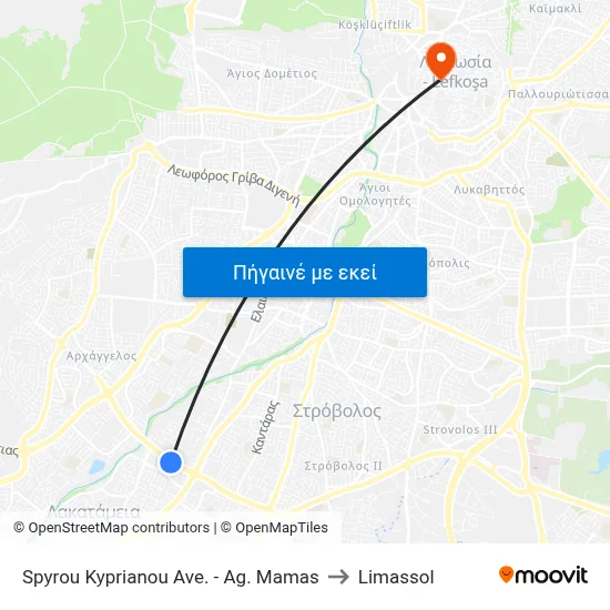 Spyrou Kyprianou Ave. - Ag. Mamas to Limassol map
