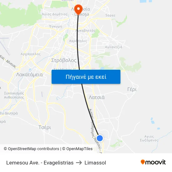 Lemesou Ave. - Evagelistrias to Limassol map