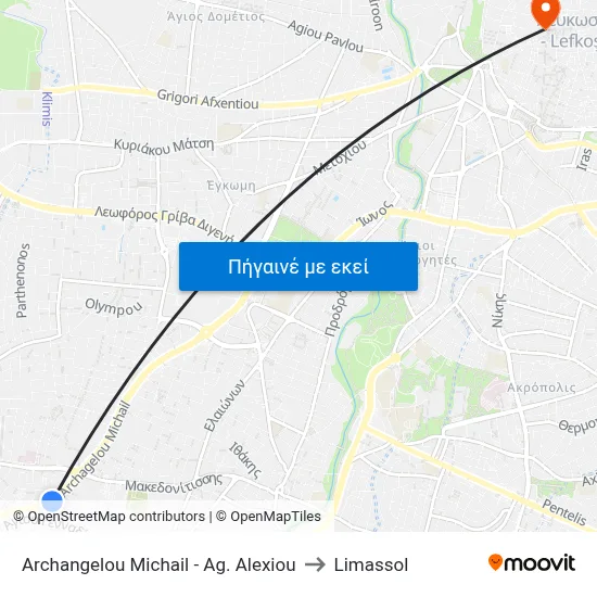 Archangelou Michail - Ag. Alexiou to Limassol map