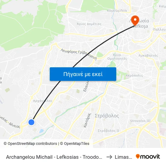 Archangelou Michail - Lefkosias - Troodous Hwy to Limassol map