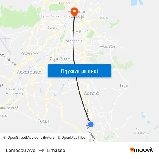Lemesou Ave. to Limassol map