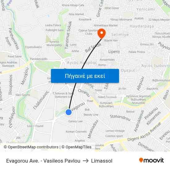 Evagorou Ave. - Vasileos Pavlou to Limassol map
