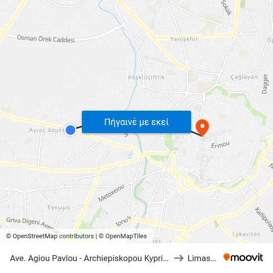 Ave. Agiou Pavlou - Archiepiskopou Kyprianou to Limassol map