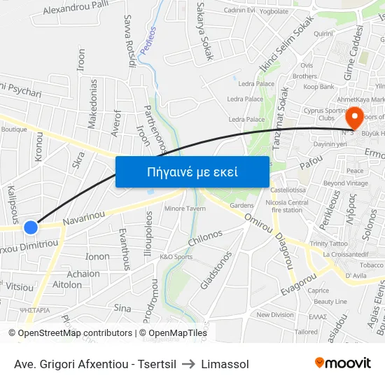 Ave. Grigori Afxentiou - Tsertsil to Limassol map