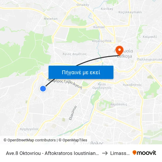 Ave.8 Oktovriou - Aftokratoros Ioustinianou to Limassol map