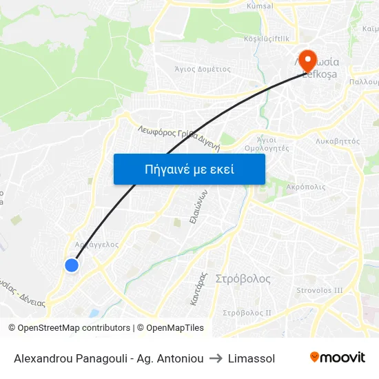 Alexandrou Panagouli - Ag. Antoniou to Limassol map