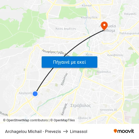 Archagelou Michail - Prevezis to Limassol map