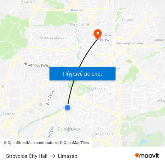 Strovolos City Hall to Limassol map