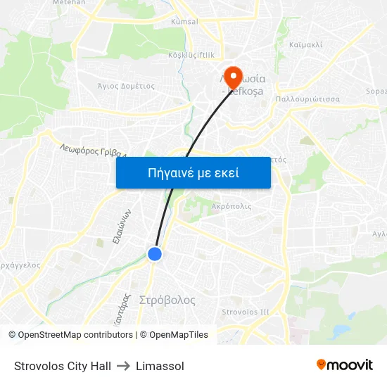 Strovolos City Hall to Limassol map