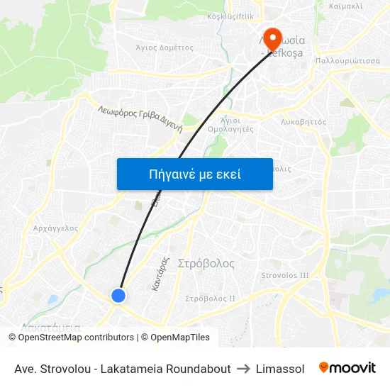 Ave. Strovolou - Lakatameia Roundabout to Limassol map