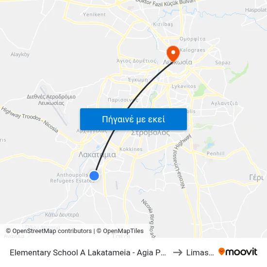 Elem. School A Lakatameia - Ag. Paraskevi to Limassol map