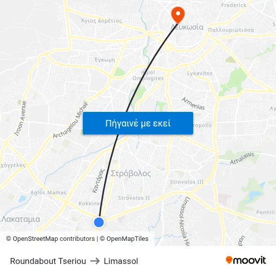 Roundabout Tseriou to Limassol map