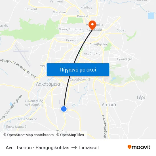 Ave. Tseriou - Paragogikotitas to Limassol map