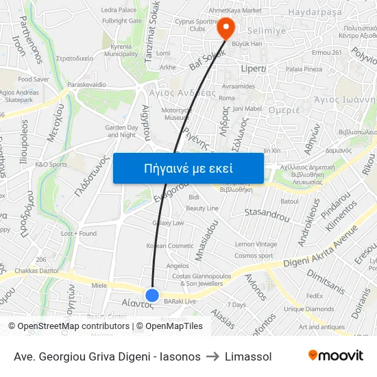 Ave. Georgiou Griva Digeni - Iasonos to Limassol map