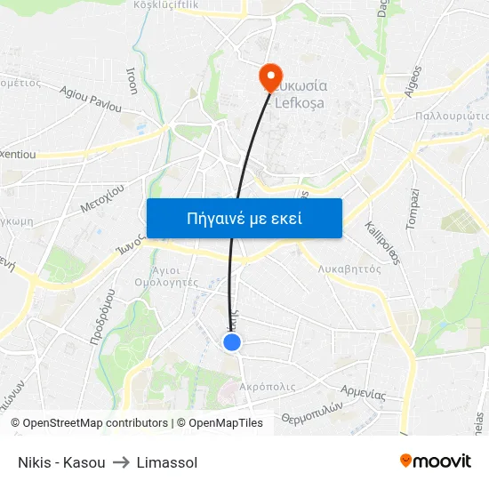 Nikis - Kasou to Limassol map