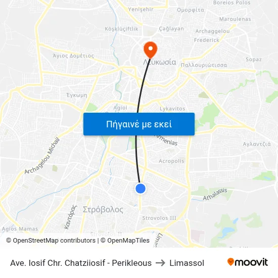 Ave. Iosif Chr. Chatziiosif - Perikleous to Limassol map
