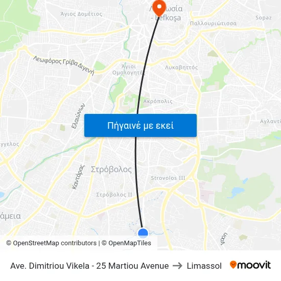 Ave. Dimitriou Vikela - 25 Martiou Avenue to Limassol map