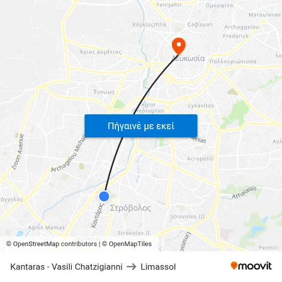 Kantaras - Vasili Chatzigianni to Limassol map