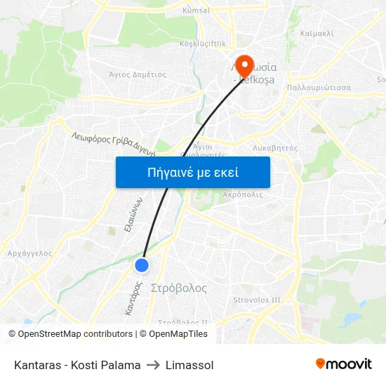 Kantaras - Kosti Palama to Limassol map