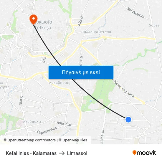 Kefallinias - Kalamatas to Limassol map