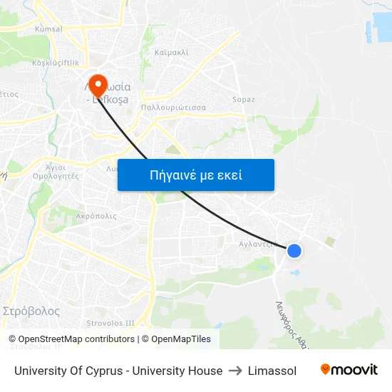 University Of Cyprus - University House to Limassol map